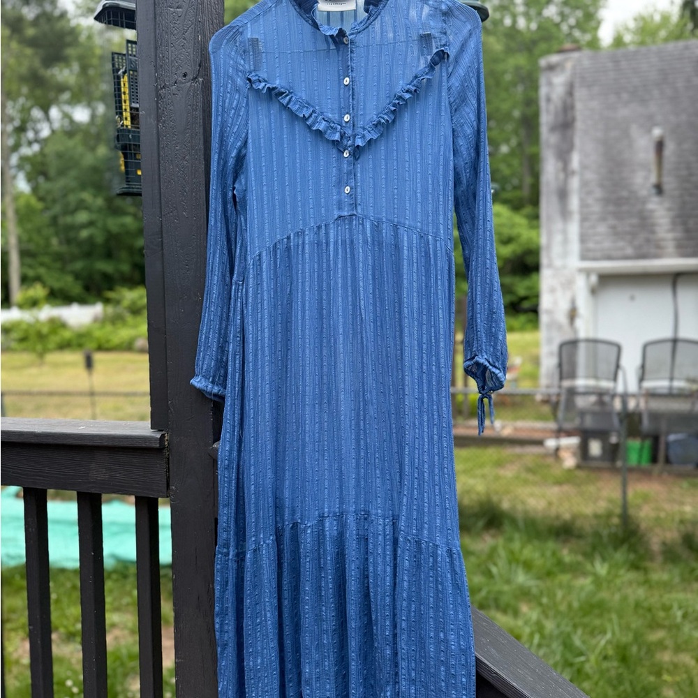 Cecilie Copenhagen Blue Ruffled Sundress with Bishop Sleeves